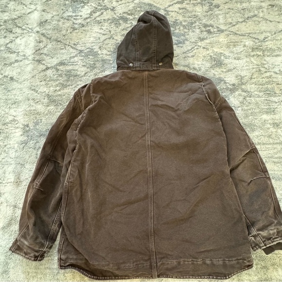 Carhartt Duck Canvas Jacket Sherpa Lined Hoodie L - Picture 2 of 14